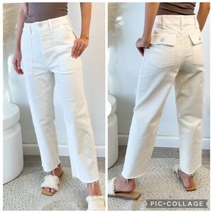 Mother Patch Pocket Private Ankle Fray Hem High Rise in Cream Puff Jeans Size 28